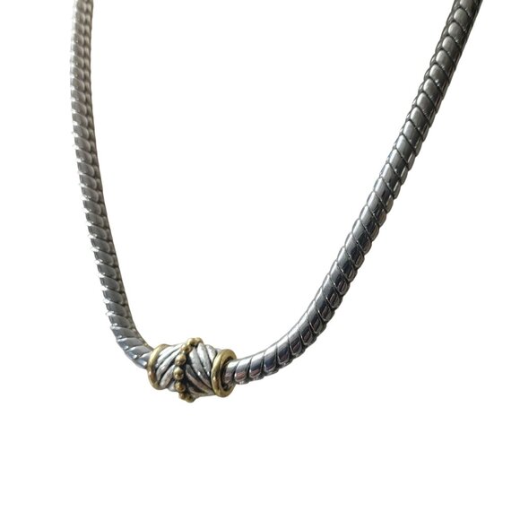 Necklace Silver Gold Tone Magnetic Clasp Braided Chain Textured Center Design - Picture 2 of 8